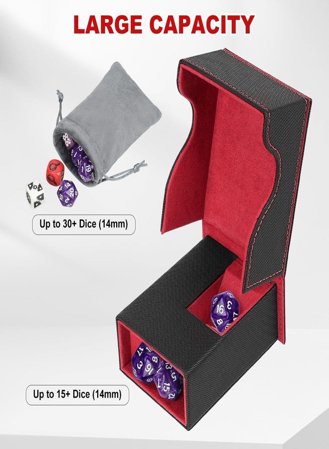 Jaffzora Dice Roller Tower, Magnetic Dice Tray for Rolling, Foldable Leather Dice Organizer Tower Fits for Dungeons & Dragons, MTG DM and Player, Black & Red - Image 4